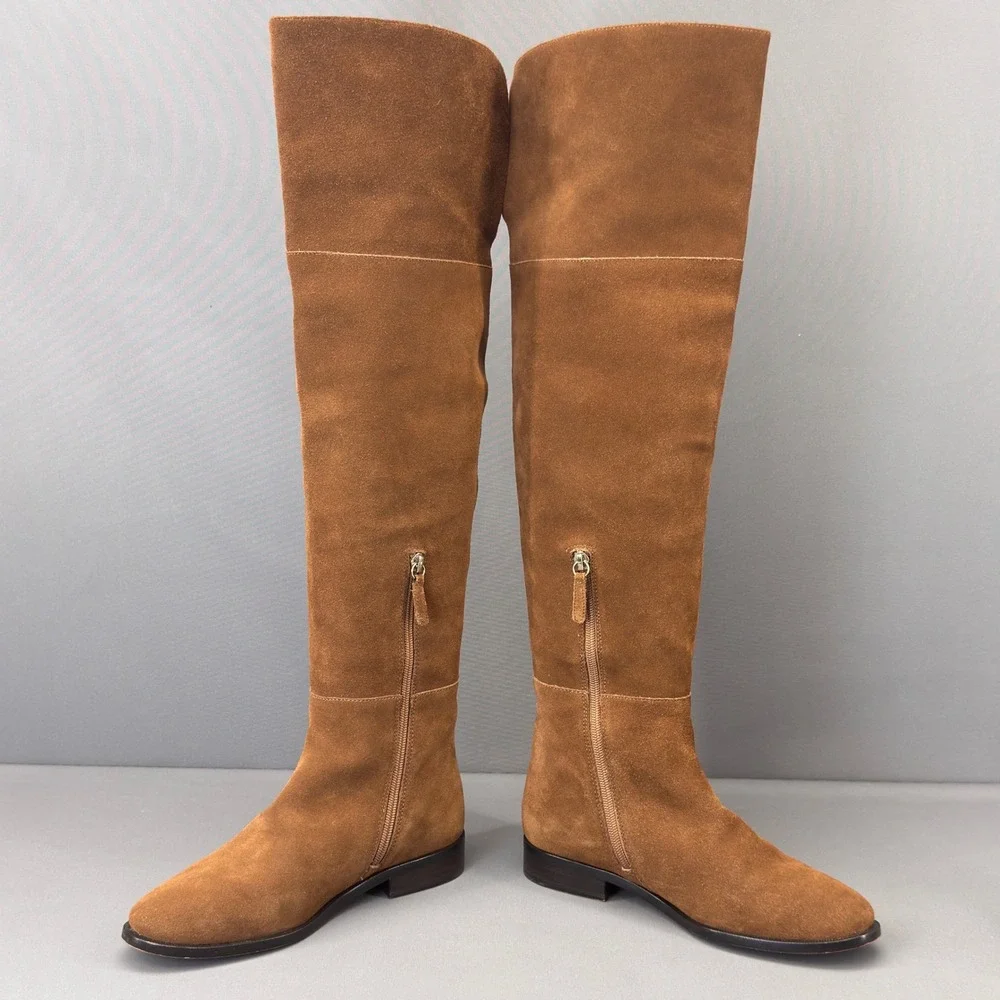 J.Crew Suede Over The Knee Boots‎ Cognac Brown Women's Size 7.5